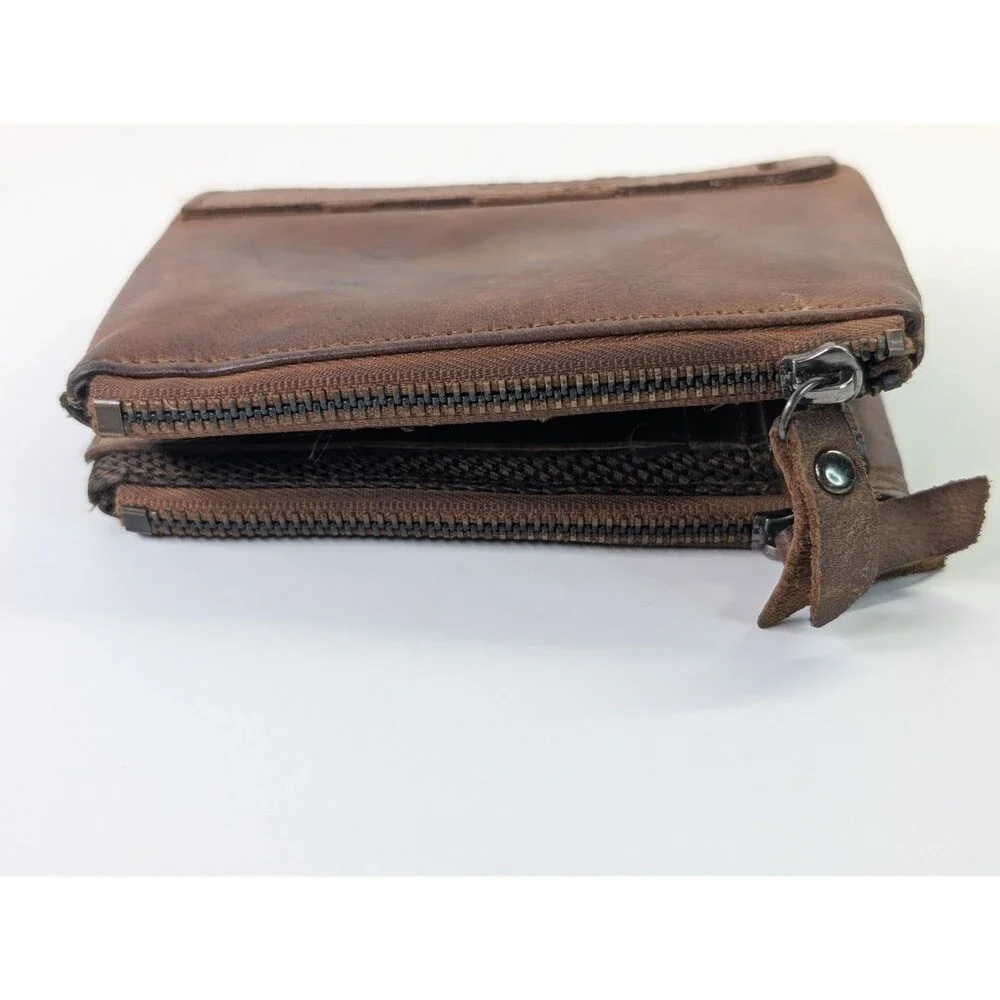 GEBI Product Genuine Leather Bifold Zip Around Wallet Brown Distressed Card...